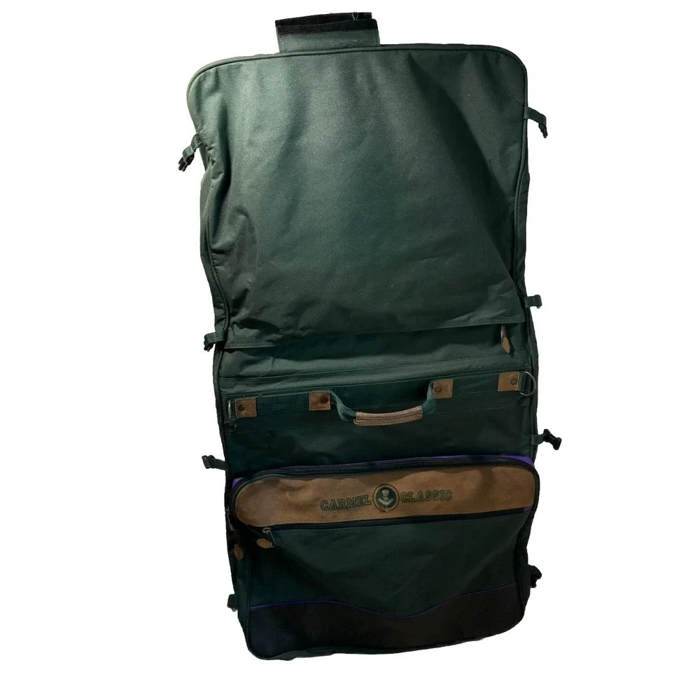 Vintage Garment bag Green CARMEL CLASSIC Hanging Folding Carry On Luggage